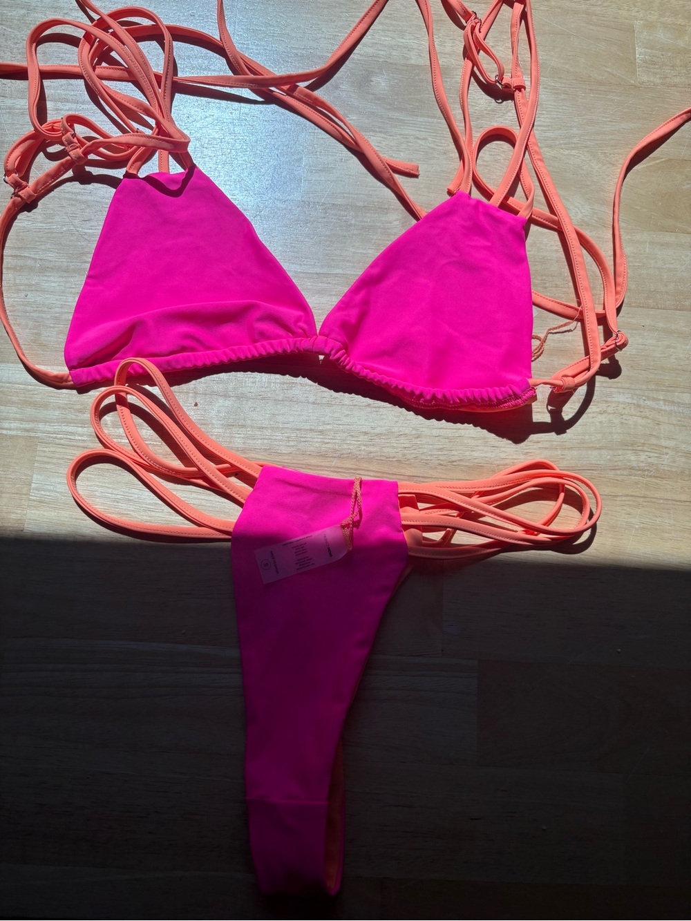Neon Pink & Coral String Bikini Set